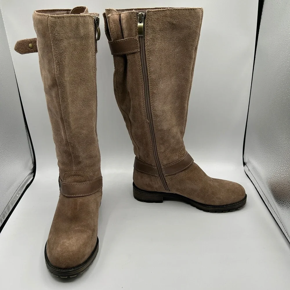 Naturalizer Tanita Taupe Brown Leather Suede Knee High Riding Boots Wide Calf 4M